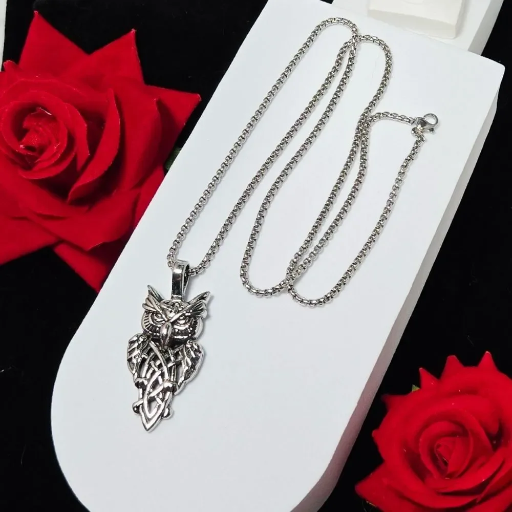 Viking Celtic Knot Owl Necklace – Stainless Steel Nordic Symbol Pendant Gothic